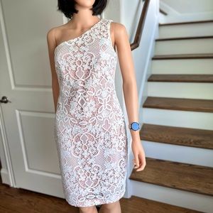 Calvin Klein White One-Shoulder Lace Dress